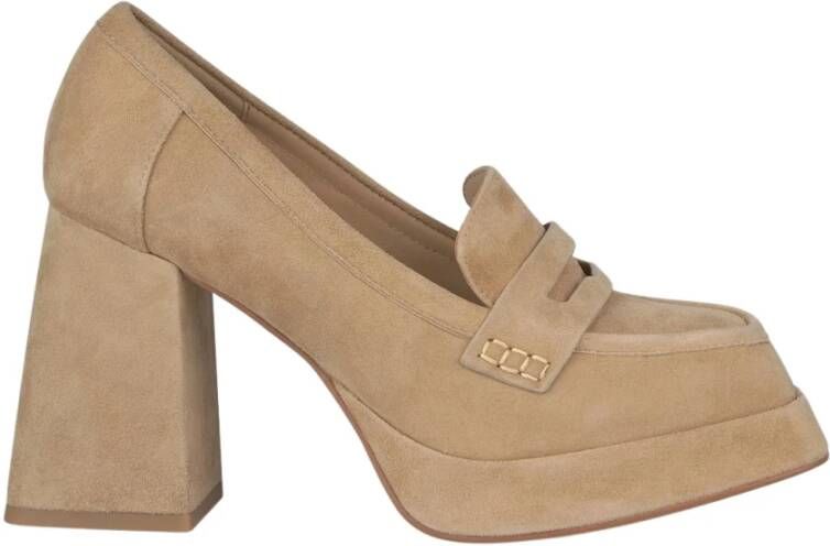 Alma en Pena Pumps met Blokhak en Vierkante Neus Brown Dames