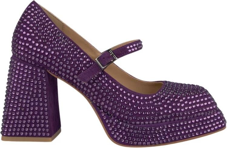 Alma en Pena Pumps met strass en vierkante neus Purple Dames