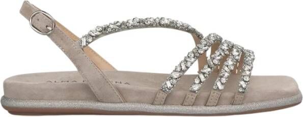 Alma en Pena Rhinestone Cross Strap Flat Sandal Gray Dames