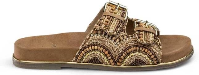 Alma en Pena Rhinestone Platte Sandaal Brown Dames
