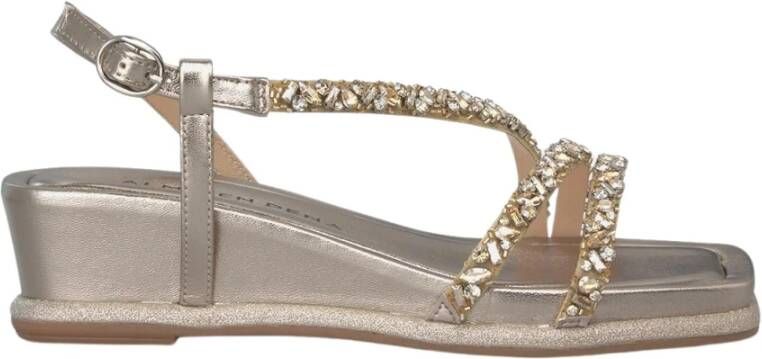 Alma en Pena Rhinestone Sleehak Sandalen Yellow Dames