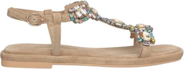 Alma en Pena Rhinestone Square Toe Flat Sandal Beige Dames