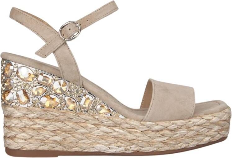 Alma en Pena Rhinestone Wedge Sandal with Braided Detail Beige Dames