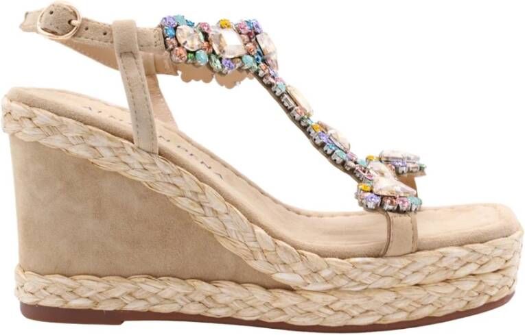 Alma en Pena Geweven sleehak sandaal met versieringen Beige Dames