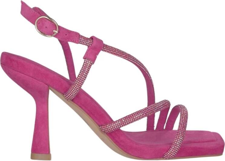 Alma en Pena Sandaal met Strassbandjes en Hak Pink Dames