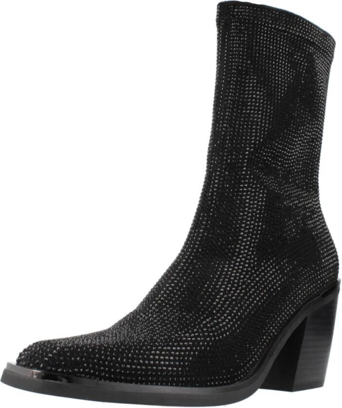 Alma en Pena Enkellaarzen vierkante neus strass Black Dames