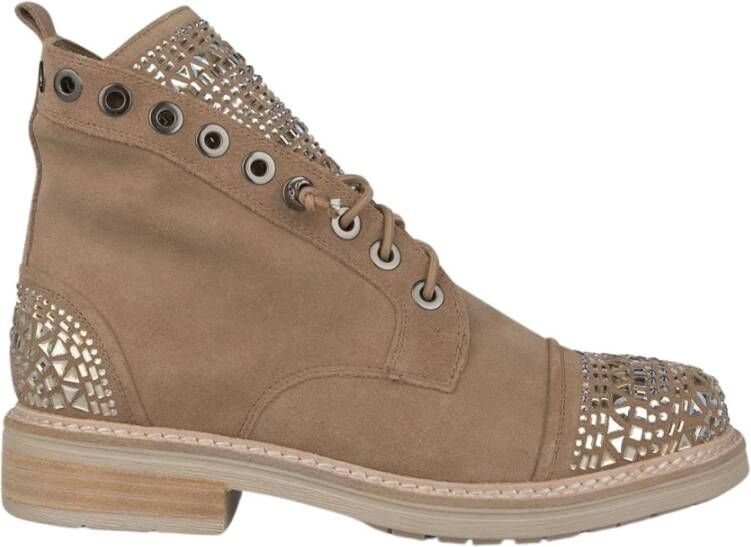 Alma en Pena Stoere Leren Enkellaarzen Beige Dames