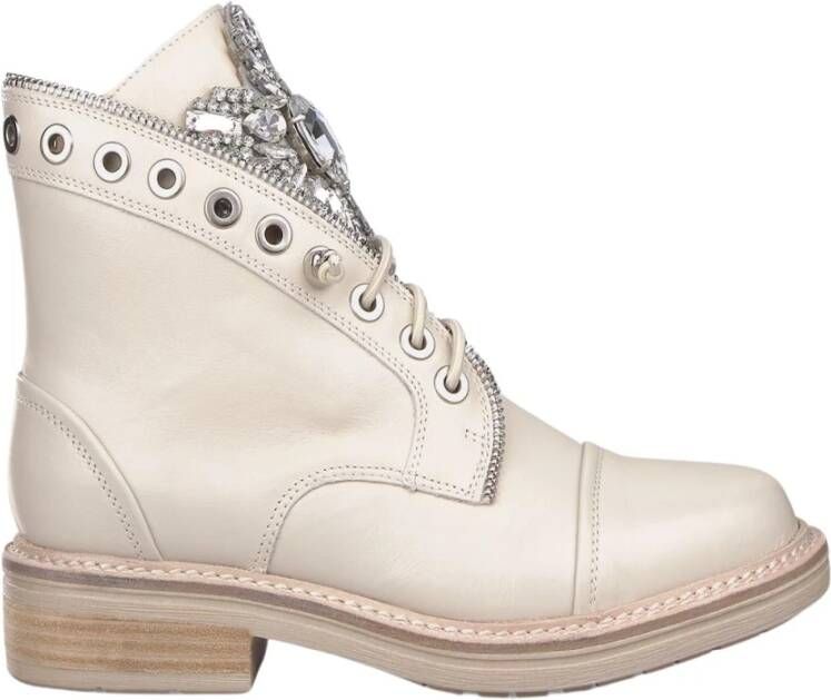 Alma en Pena Studded Lace-Up Ankle Boot White Dames