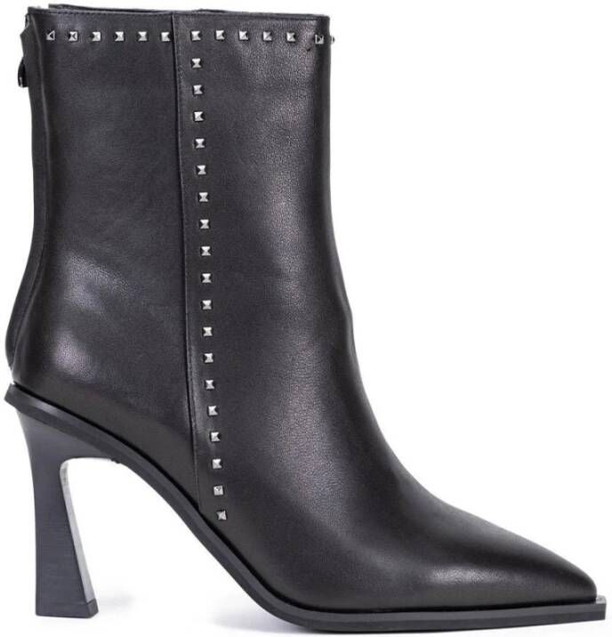 Alma en Pena Studded Rits Leren Enkellaarzen Black Dames