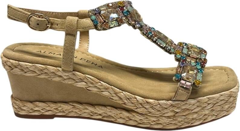 Alma en Pena Suede sandaal met stenen Beige Dames