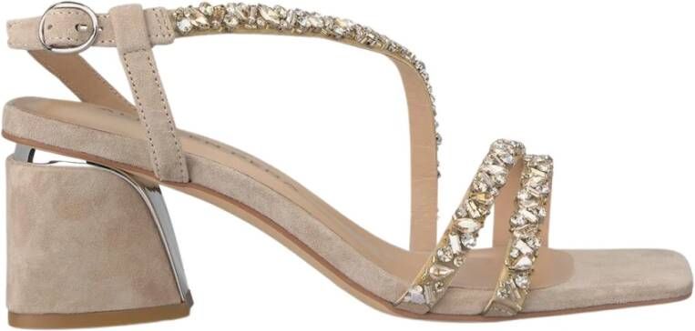 Alma en Pena Vierkante Neus Rhinestone Bandjes Sandaal Brown Dames