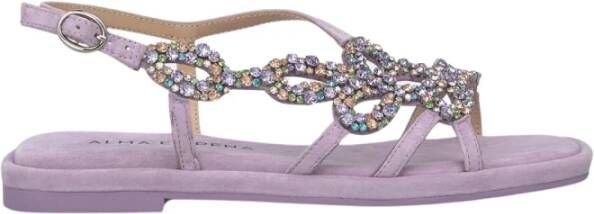 Alma en Pena Vierkante teen juweel platte sandaal Purple Dames