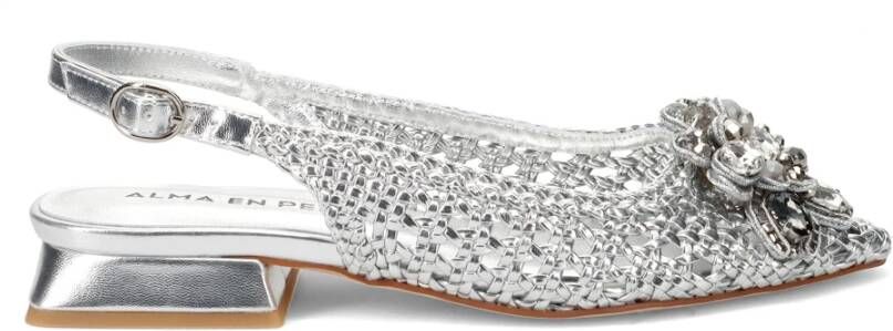 Alma en Pena Raffia platte schoen met juweelbloem Gray Dames