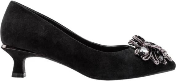 Alma en Pena Zwarte leren pumps met bloemdetail Black Dames