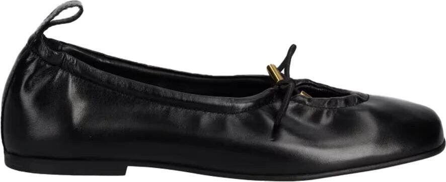 Alohas Zwarte Leren Keyhole Detail Platte Schoenen
