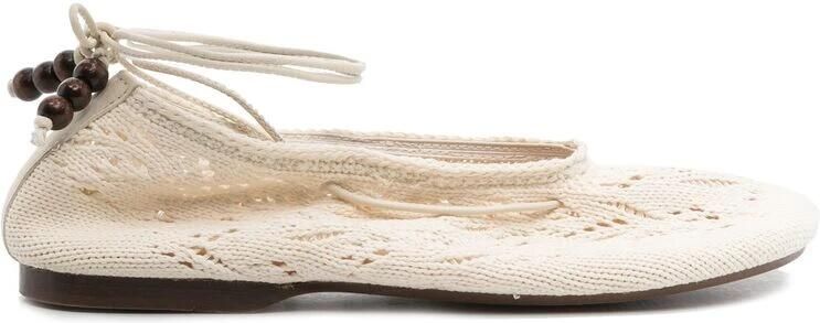 Alohas Witte lederen enkelband ballerina`s