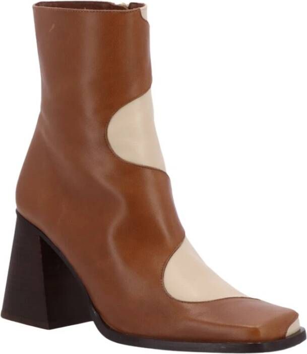 ALOHAS Bruine laarzen met crèmekleurige details Brown Dames