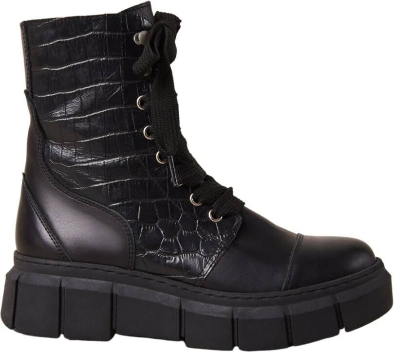 ALOHAS Can biker boot van leer met crocostructuur