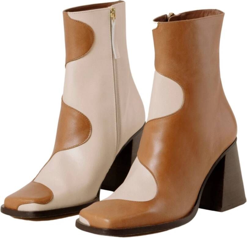 ALOHAS Bruine laarzen met crèmekleurige details Brown Dames