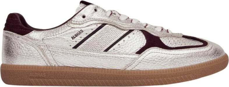 Alohas Tb.490 Graan Glanzend Zilver & Burgundy Leren Sneakers