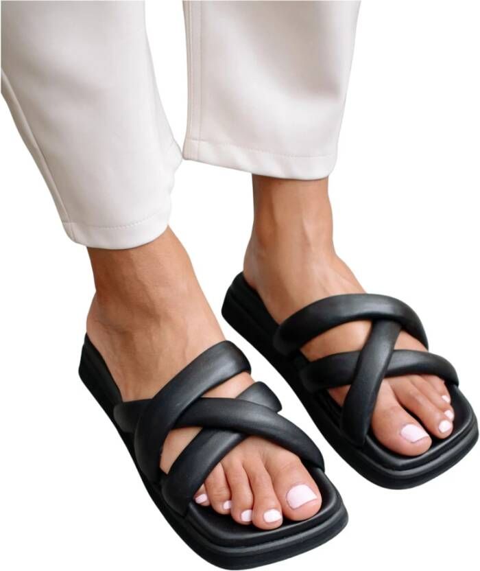 ALOHAS Slip On Kruis Sliders Black Dames