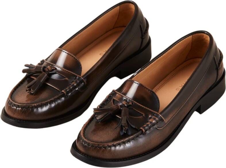 ALOHAS Terrane Geborsteld Muskaatbruin Leren Loafers Brown Dames