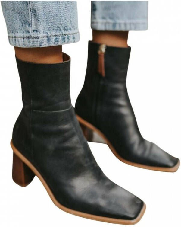 ALOHAS Westerse Vintage Leren Enkellaarzen Black Dames