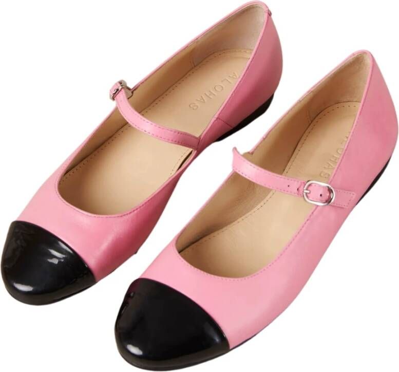 ALOHAS Zwart Roze Leren Ballet Flats Pink Dames