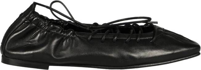 Alohas Zwarte leren ballerina veterschoenen