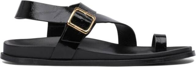 Alohas Zwarte Leren Sandalen voor Vrouwen