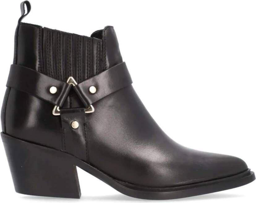Alpe Zwarte Leren Cowboylaarzen oor Dames Black Dames