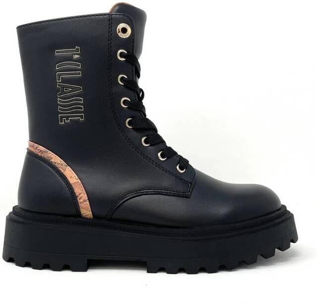 Alviero Martini 1a Classe Zwarte leren laarzen Geo Classic stijl Black Dames