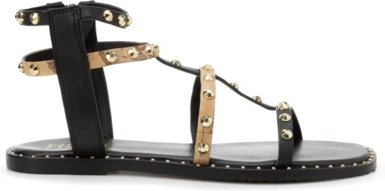 Alviero Martini 1a Classe Studded Two-Tone Sandals with Ankle Closure Black Dames