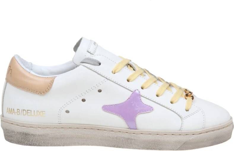 Ama Brand Witte Leren Sneakers Kleurrijke Details Vetersluiting White Dames