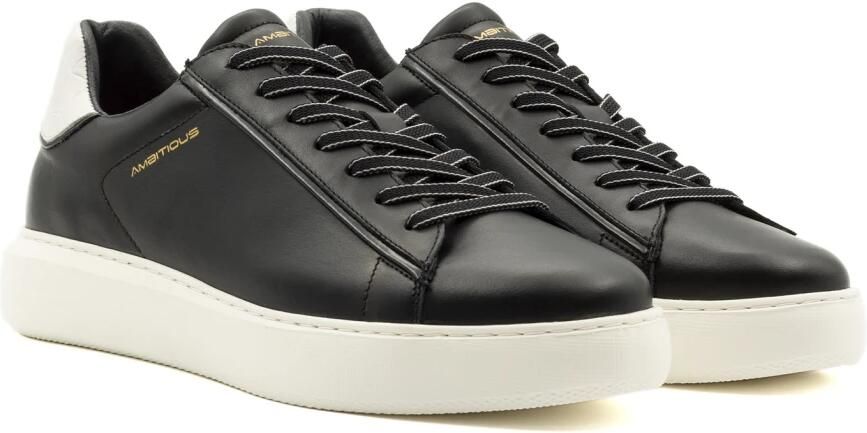 Ambitious Zwarte leren sneakers met witte hielinzet Zwart - Foto 4