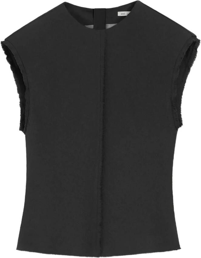 Ami Paris Mouwtjesloze top met gerafelde randen