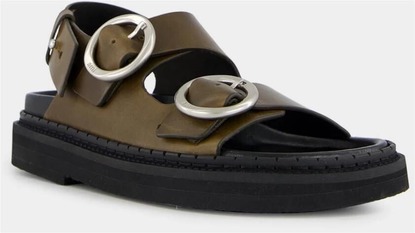Ami Paris Zwarte Olijf Leren Sandalen