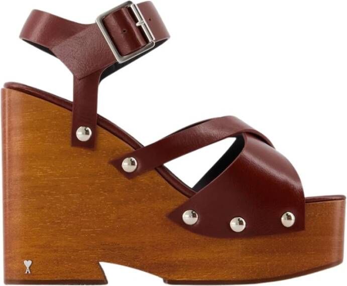 Ami Paris Cognac Leren Strappy Sandalen Brown Dames