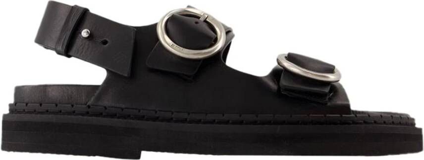 Ami Paris Zwarte Leren Platte Sandalen