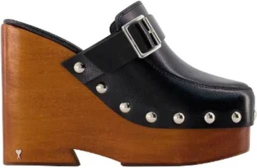 Ami Paris Zwarte Studded Platform Mules Sandalen Black Dames