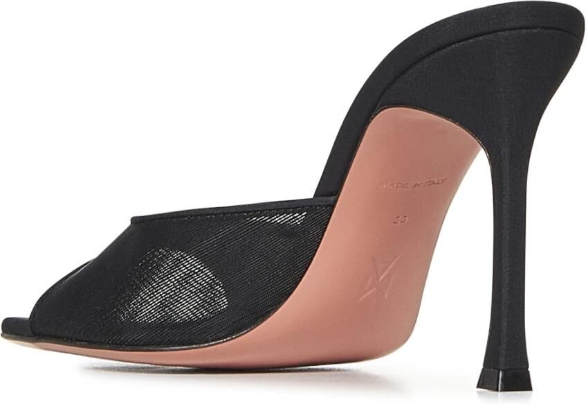 Amina Muaddi Zwarte Mesh Sandalen met Leren Afwerking