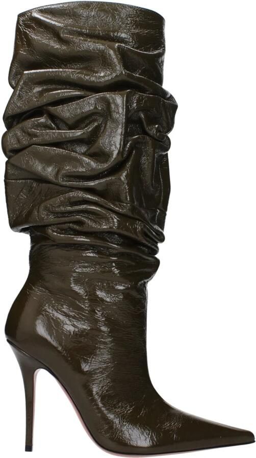 Amina Muaddi Ruffled-Effect Stiletto Heel Enkellaarzen Brown Dames