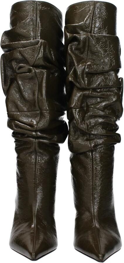 Amina Muaddi Ruffled-Effect Stiletto Heel Enkellaarzen Brown Dames - Foto 2