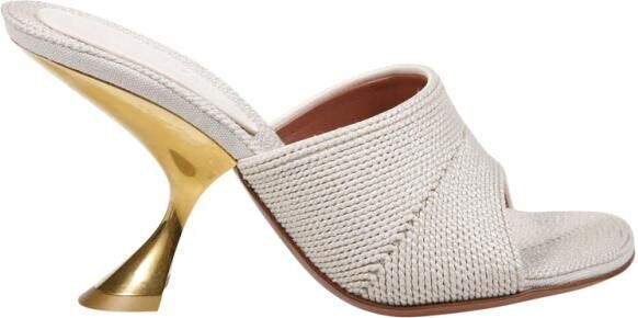 Amina Muaddi Beige Goud Metalen Hak Geweven Slipper - Foto 5