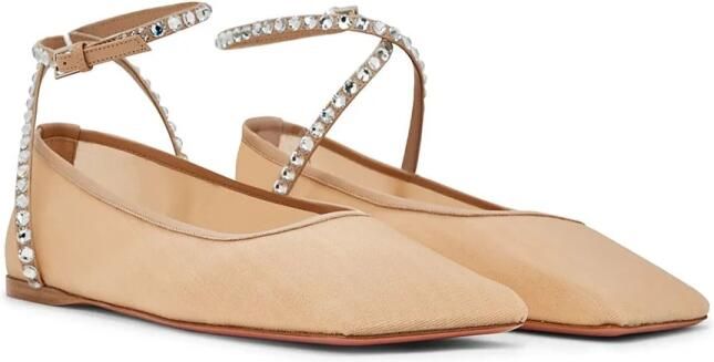 Amina Muaddi Beige Witte Ballerina Schoenen