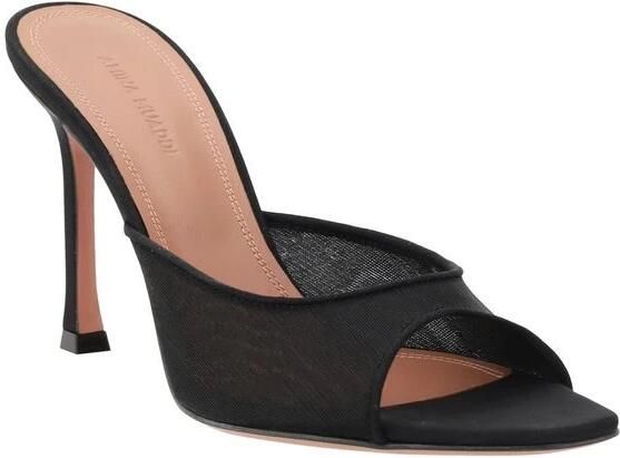 Amina Muaddi Zwarte Mesh Sandalen met Leren Afwerking