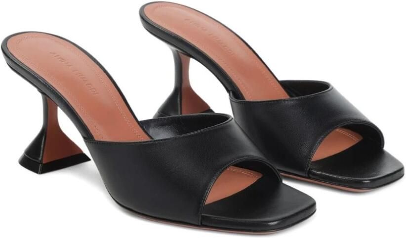 Amina Muaddi Zwarte Leren Sandalen Elegante Hakken