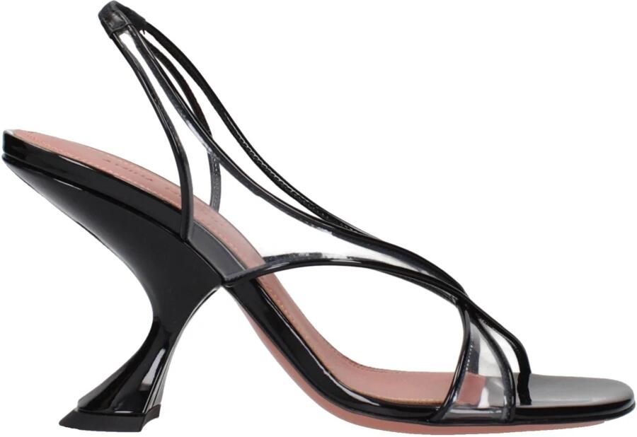 Amina Muaddi Zwarte Leren Stiletto Hakken Sandalen - Foto 2