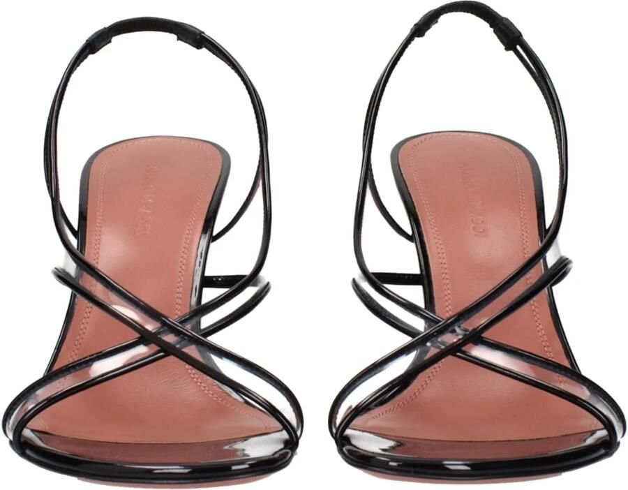 Amina Muaddi Zwarte Leren Stiletto Hakken Sandalen