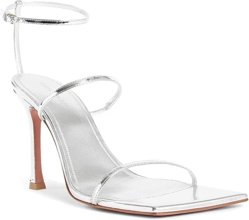 Amina Muaddi Leren Sandalen met Vierkante Neus